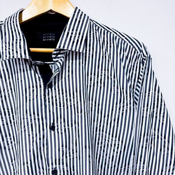 ORVIETO Black White Striped Floral Button Down Shirt | 2XL - Picture 4 of 7
